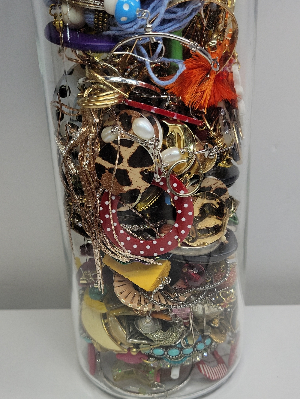 Huge Glass Jar Filled With Earrings - Picture 2 of 3